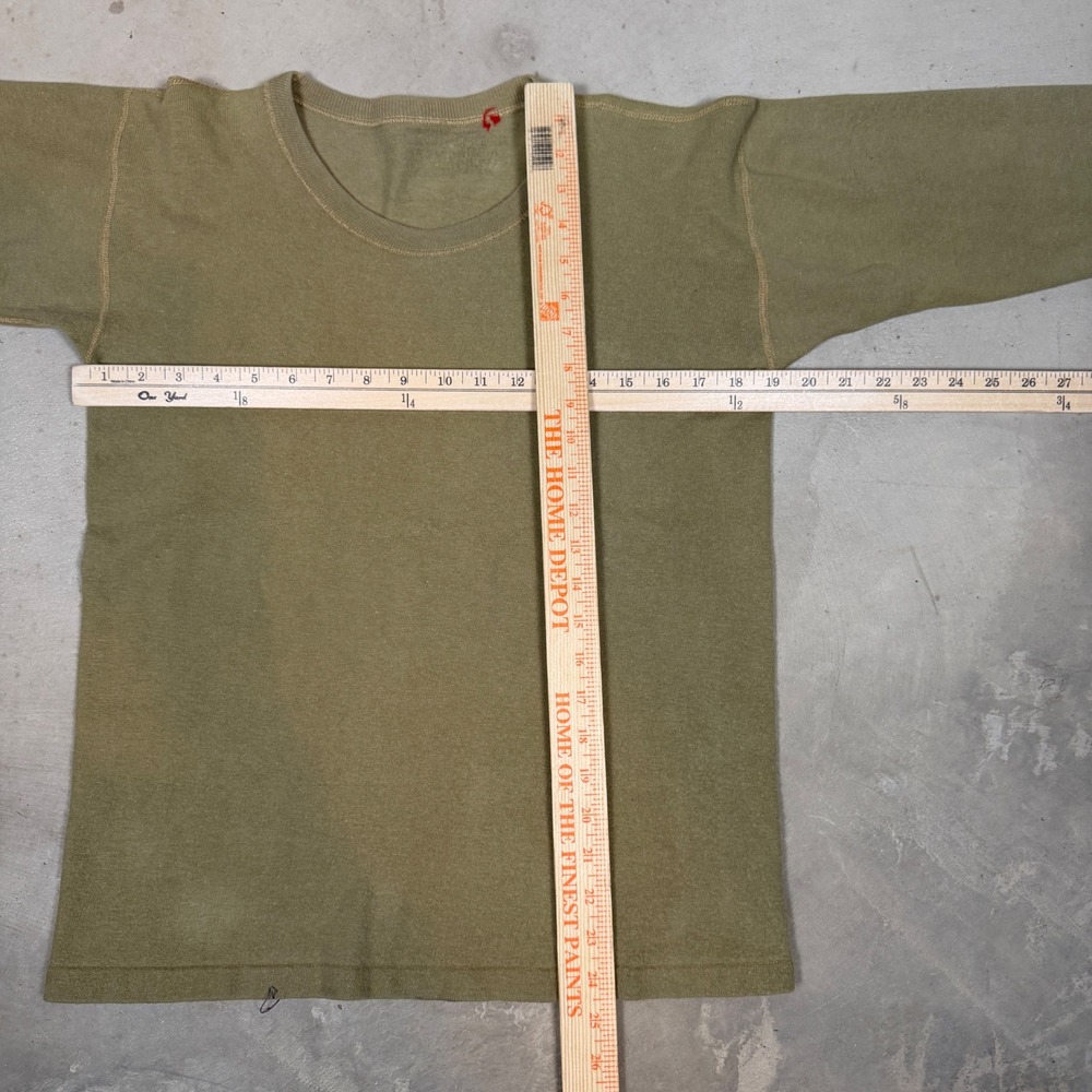 Vintage 1940s Military Long Sleeve Undershirt Olive Drab wool Crew Neck WWII - Picture 3 of 7